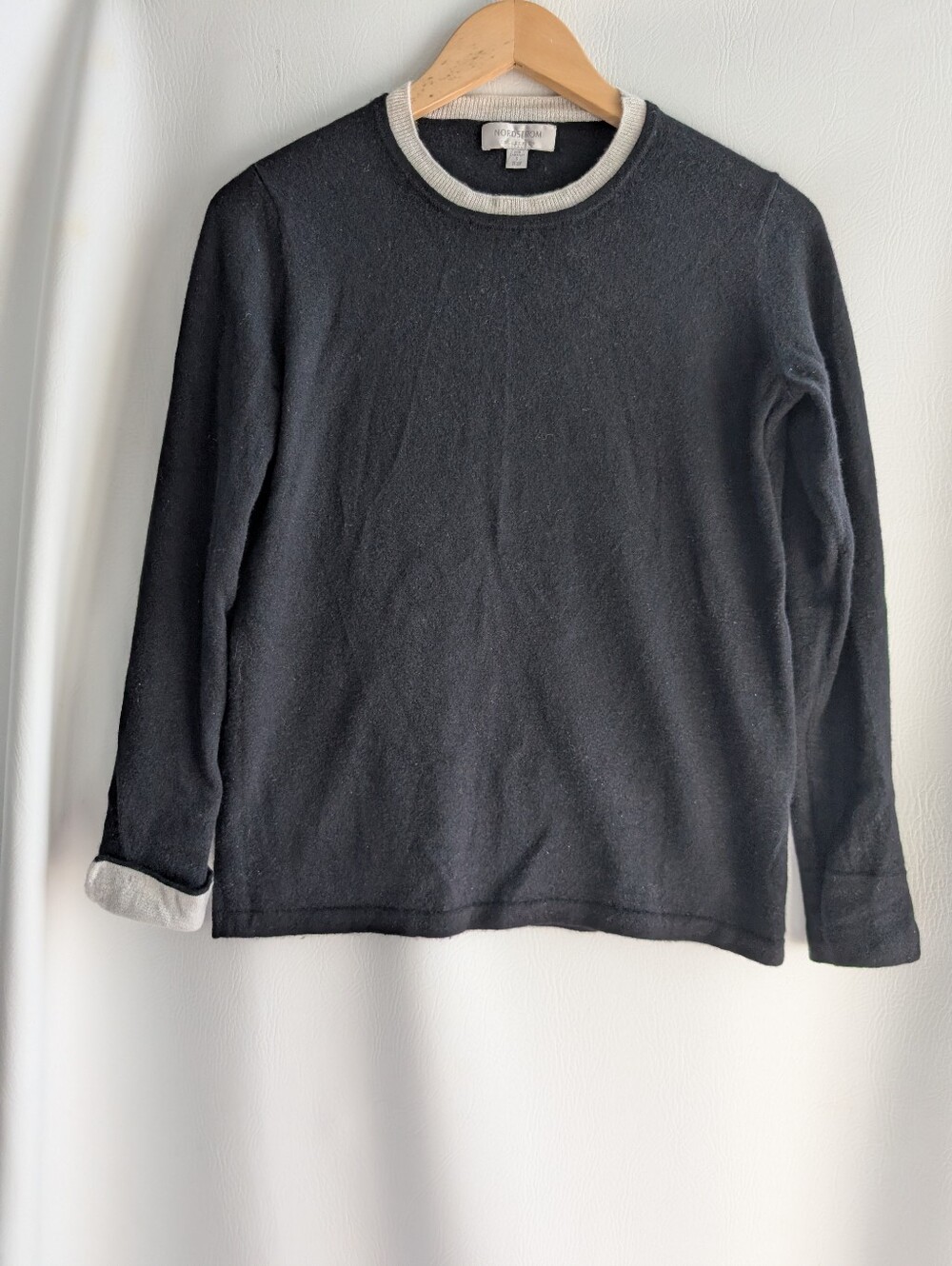 Nordstrom Collection Cashmere Black Crewneck Sweater with White Trim - S